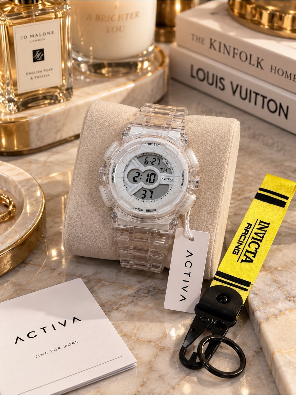 Activa Clear Transparent Digital Sport Watch + Invicta Keychain NWT